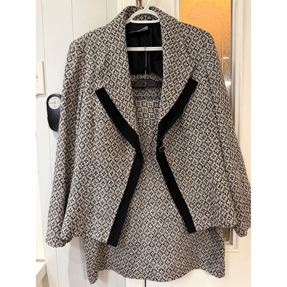 Carlisle Womens Tweed Skirt Suit Set Black White Blazer Pencil Skirt Size 18
